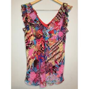 Bisou Bisou Y2k ruffle baby doll top with eccentric pattern